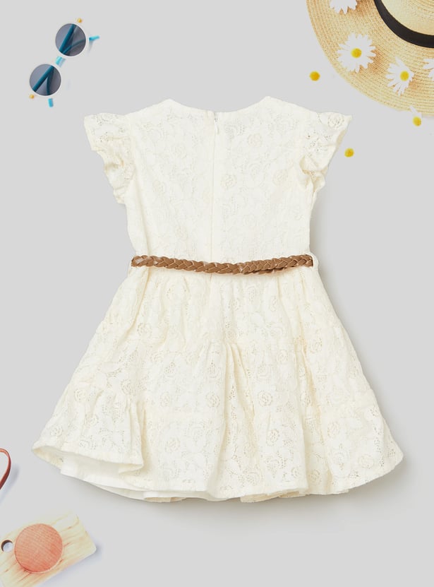 Girls Lace Detailed Dress with Belt