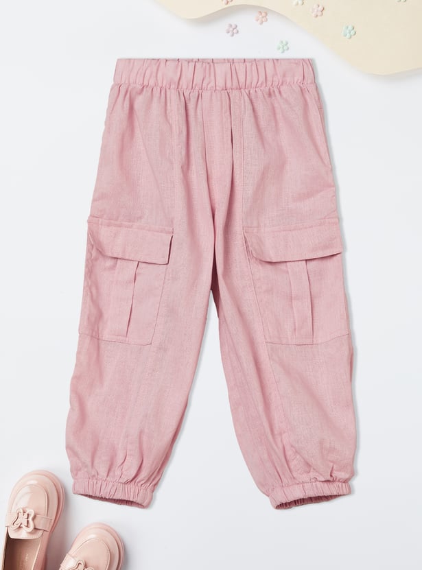 Girls Solid Cargo Joggers