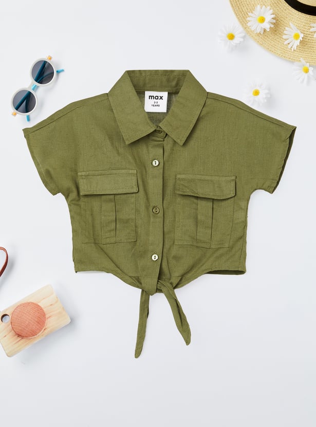 Girls Solid Shirt-style Top