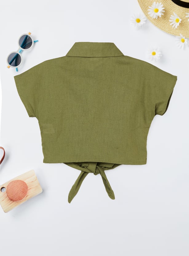 Girls Solid Shirt-style Top