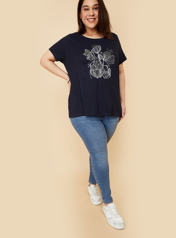 Women Metallic Printed T-shirt