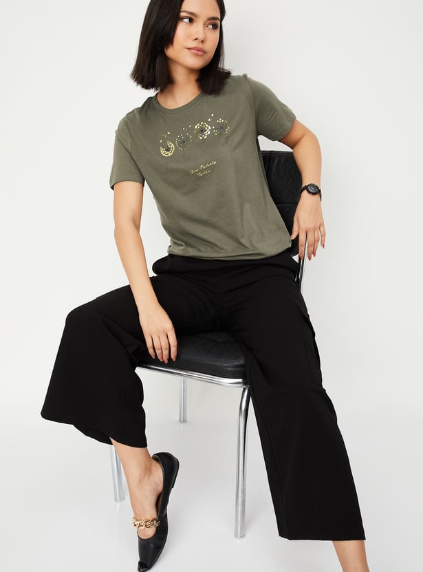 Women Foil Print T-shirt