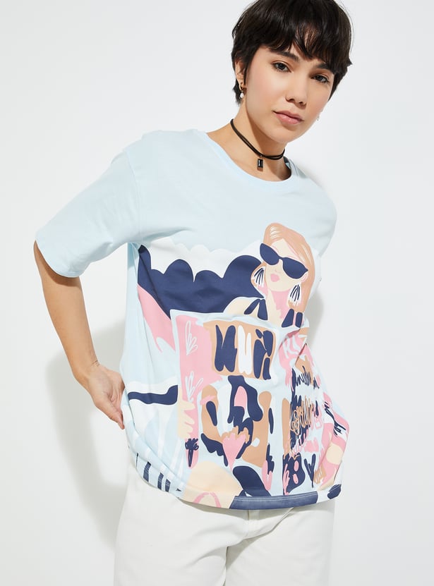 Buy URB_N Women Oversized Print T-shirt Online at just Rs