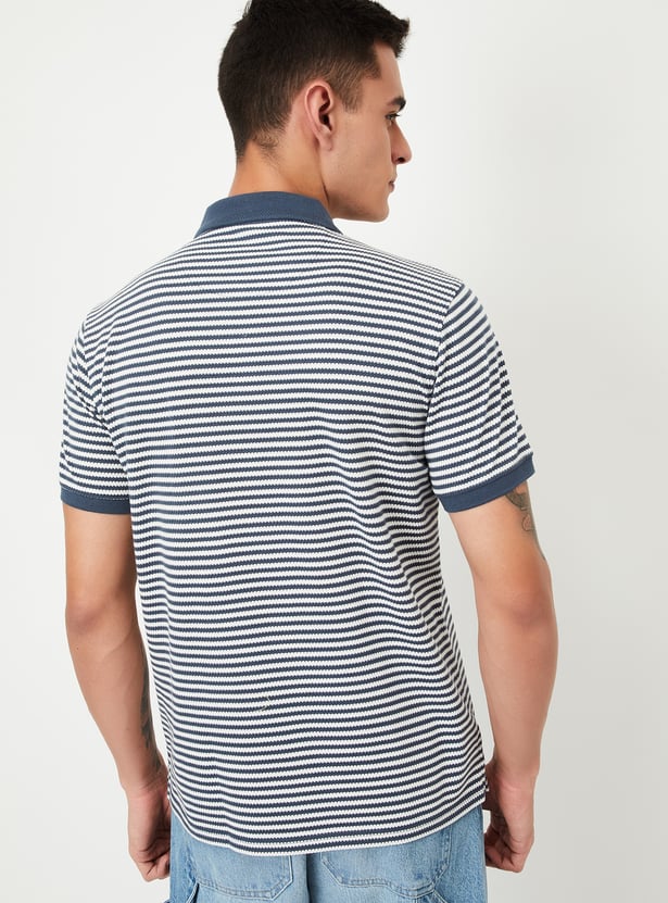 Men Striped Zipper Polo T-shirt