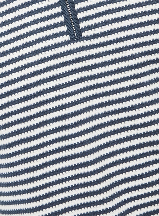 Men Striped Zipper Polo T-shirt