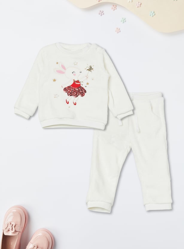 Girls Embellished Fuzzy Jogger Set