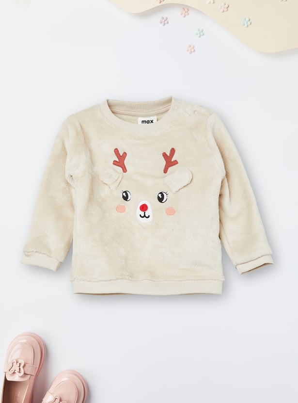 Girls Reindeer Appliue Fuzzy Jogger Set