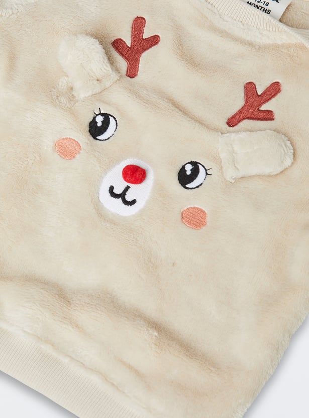 Girls Reindeer Appliue Fuzzy Jogger Set