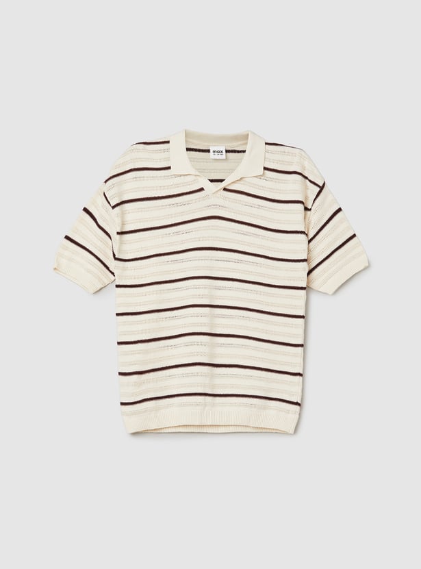 Boys Knit Striped Polo T-shirt