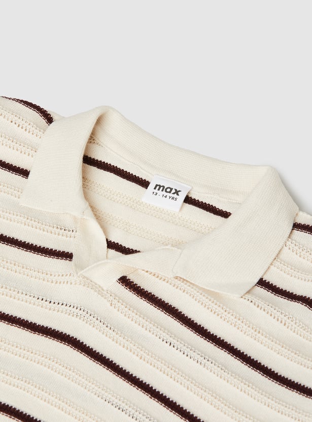 Boys Knit Striped Polo T-shirt
