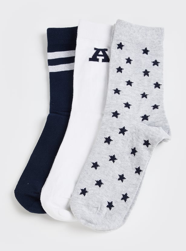 Boys Printed Crew Length Socks - Pack of 3