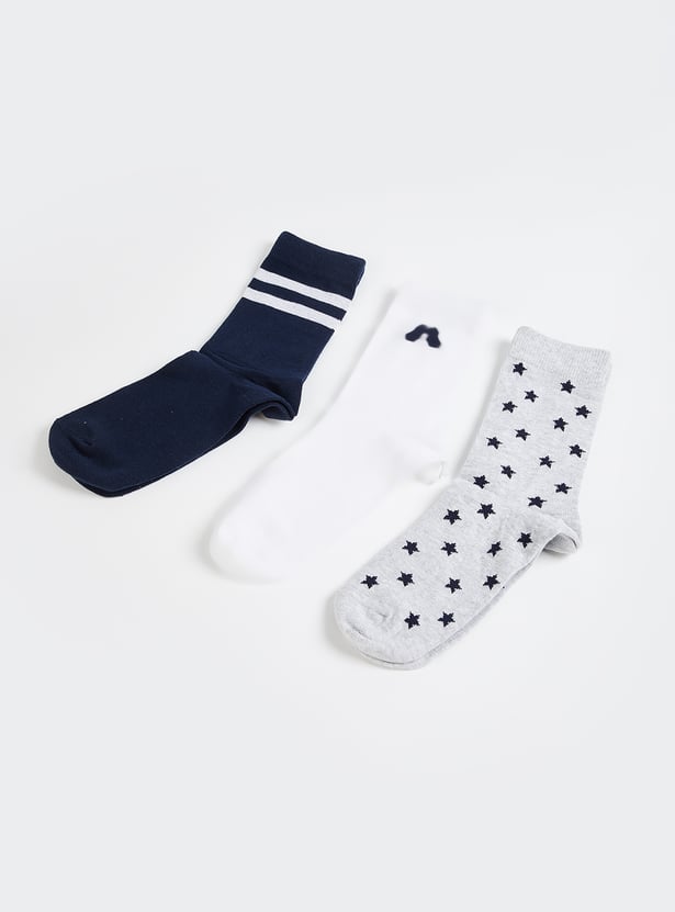 Boys Printed Crew Length Socks - Pack of 3