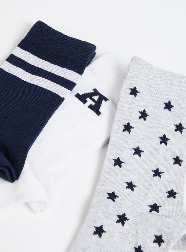 Boys Printed Crew Length Socks - Pack of 3