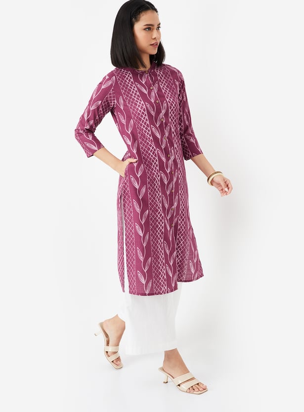 Women Pink Printed Straight Kurta With Trouser