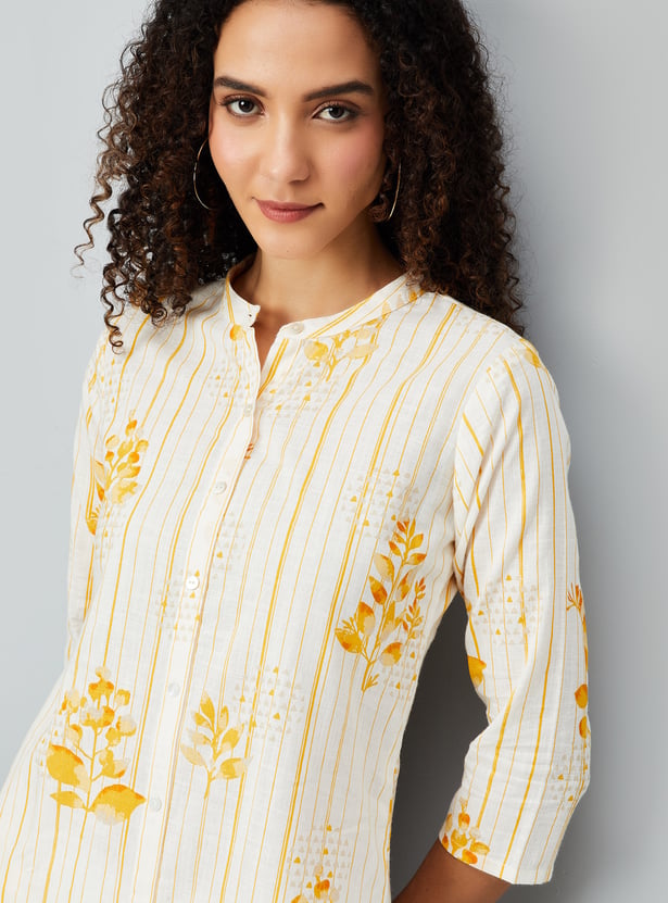 Women Yellow Printed Straight Kurta