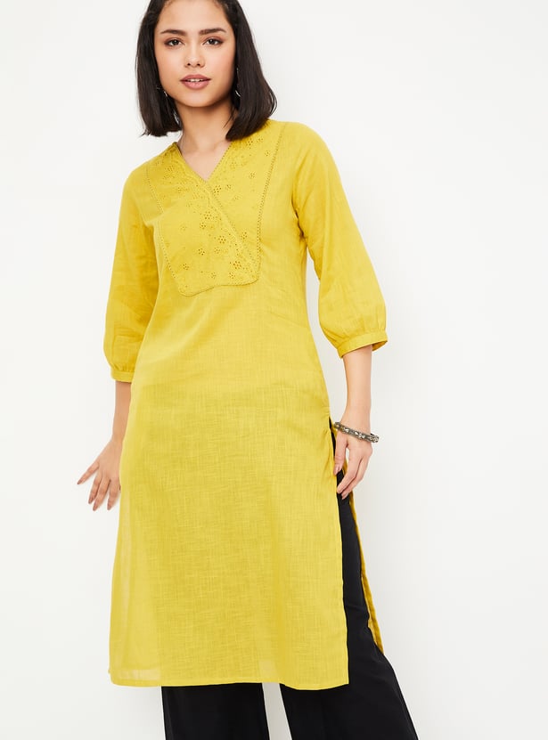 Schiffli Embroidered Peach Organza Straight Kurta Suit main image 1