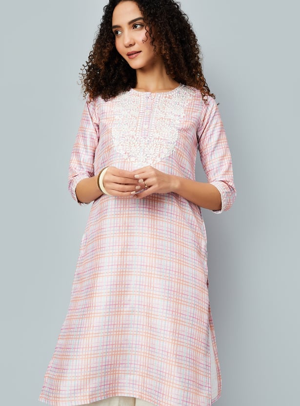 Women Checked Straight Kurta