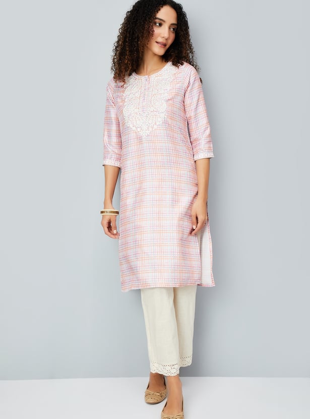 Women Checked Straight Kurta