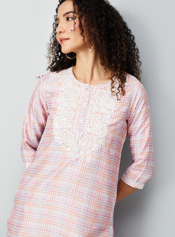 Women Checked Straight Kurta