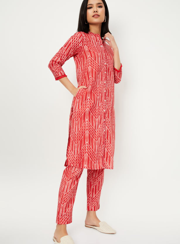 Women Black Printed Staight Kurta With Trouser Set