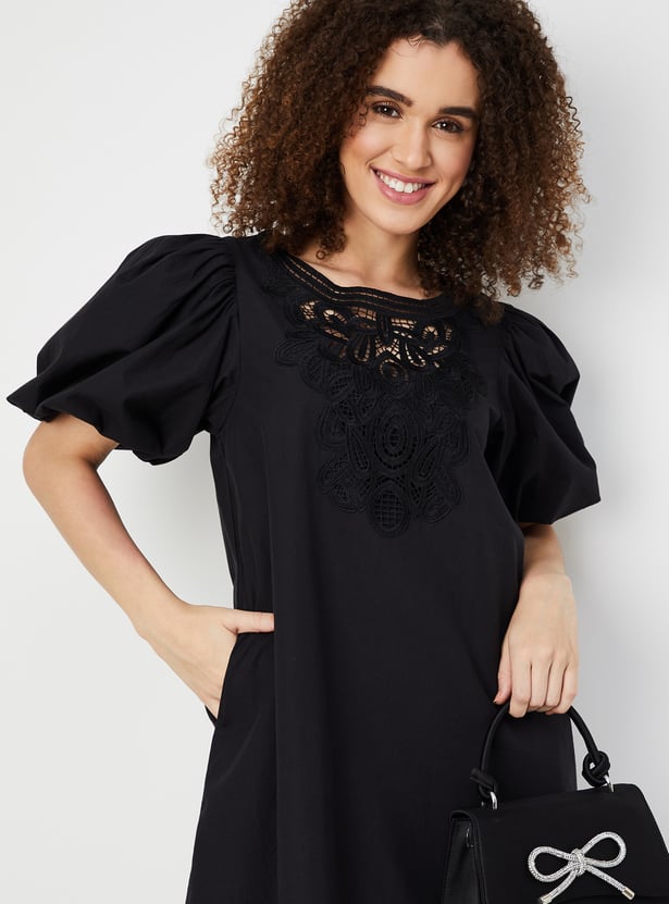 Women Lace Inserts A-line Dress