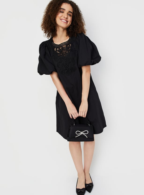 Women Lace Inserts A-line Dress