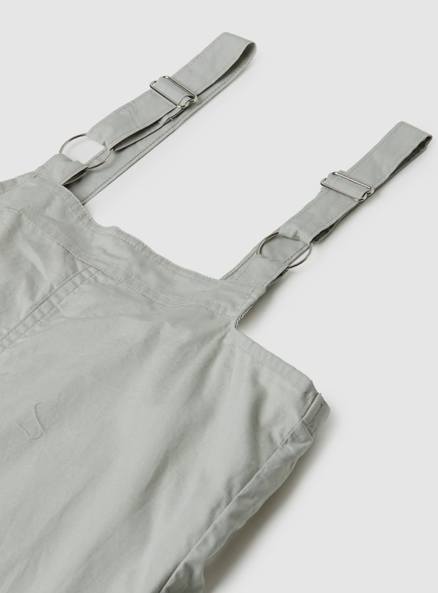 Girls Solid Pinafore Dress with T-shirt