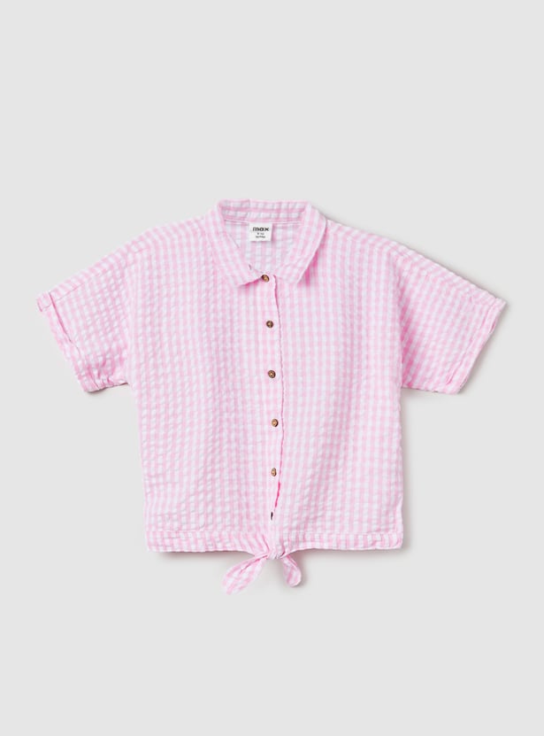Girls Checked Shirt-style Crop Top