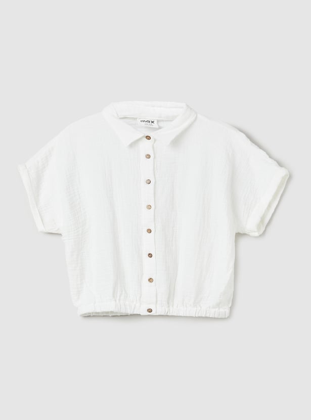 Girls Solid Shirt-style Crop Top