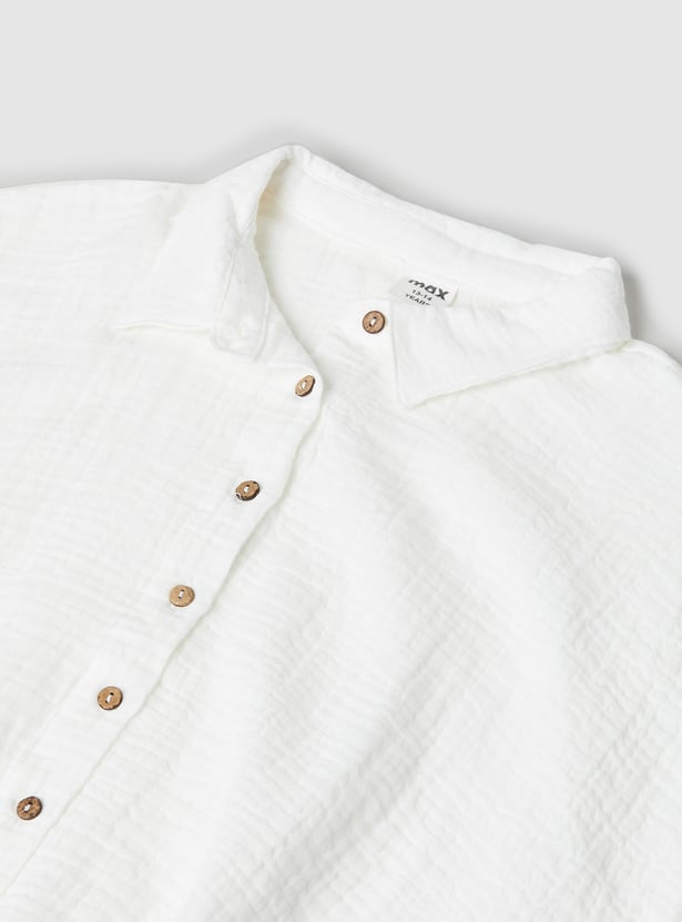 Girls Solid Shirt-style Crop Top