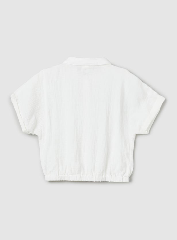 Girls Solid Shirt-style Crop Top