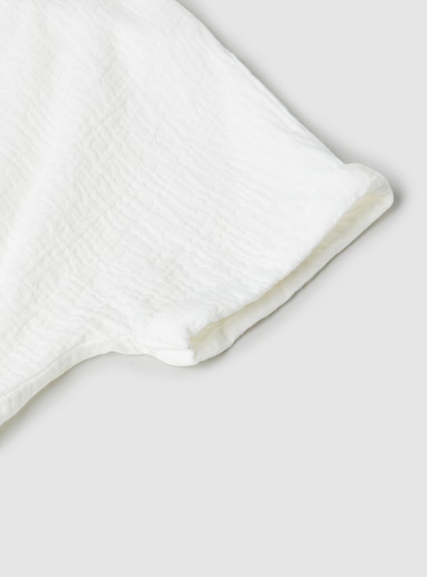 Girls Solid Shirt-style Crop Top