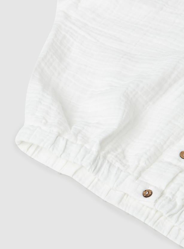 Girls Solid Shirt-style Crop Top