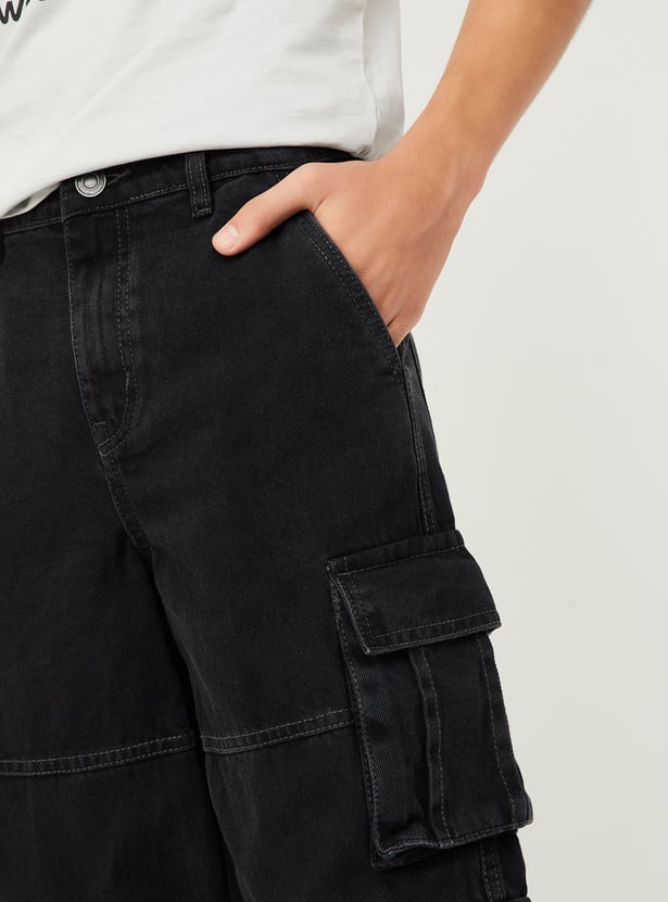 Boys Solid Cargo Jeans