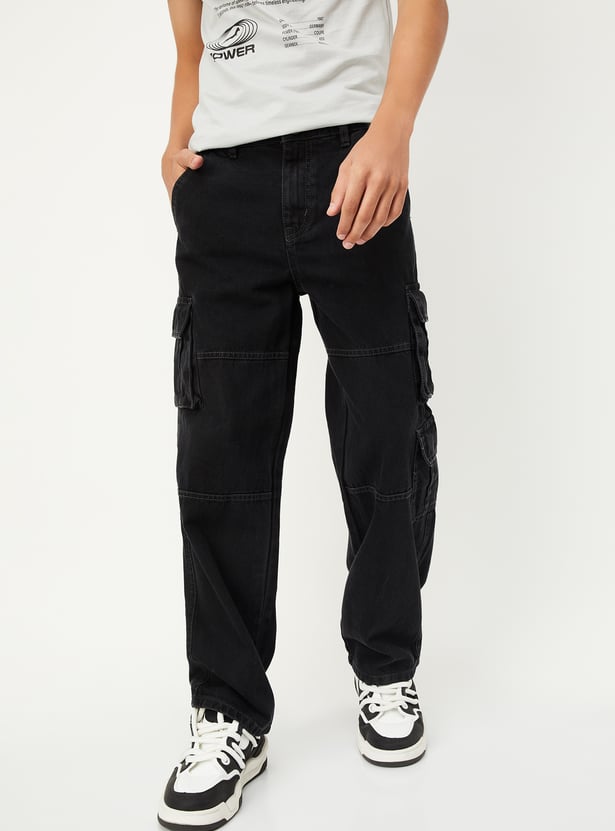 Boys Solid Cargo Jeans