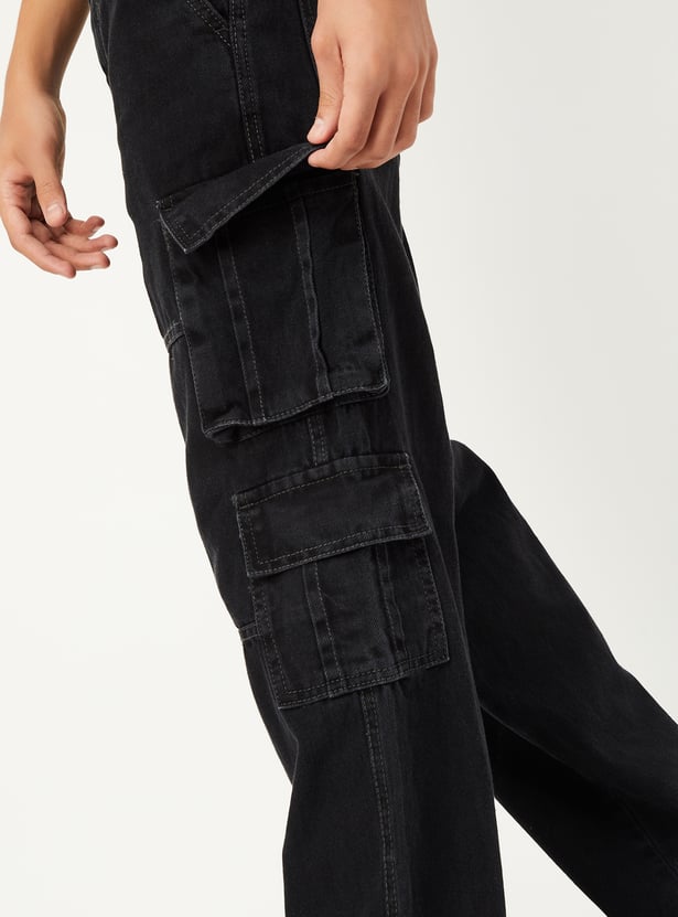 Boys Solid Cargo Jeans