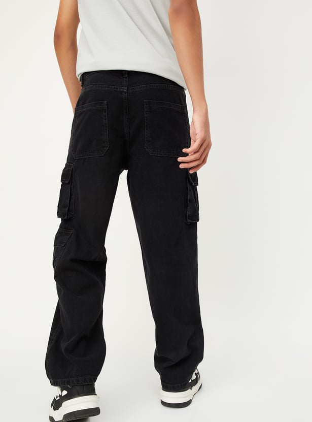 Boys Solid Cargo Jeans