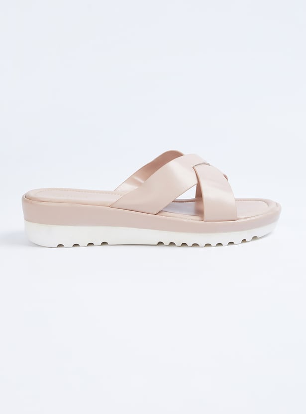 Women Solid Cross Strap Open Toe Flats