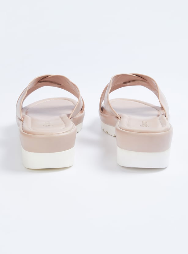 Women Solid Cross Strap Open Toe Flats