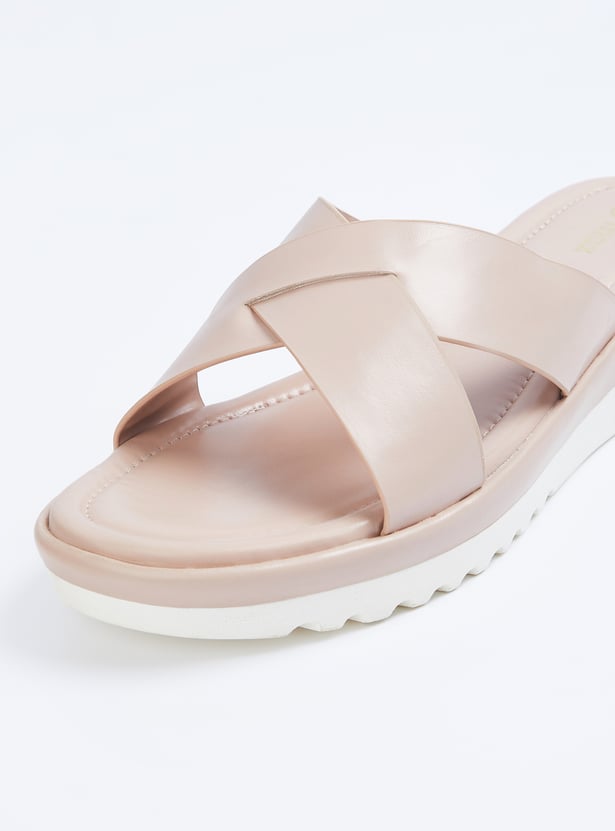 Buy Women Solid Cross Strap Open Toe Flats Online at just Rs