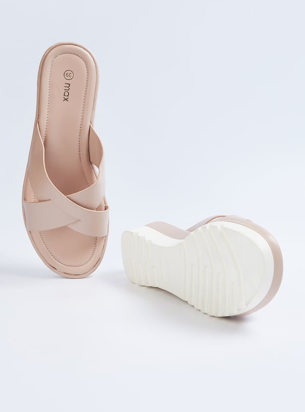 Women Solid Cross Strap Open Toe Flats