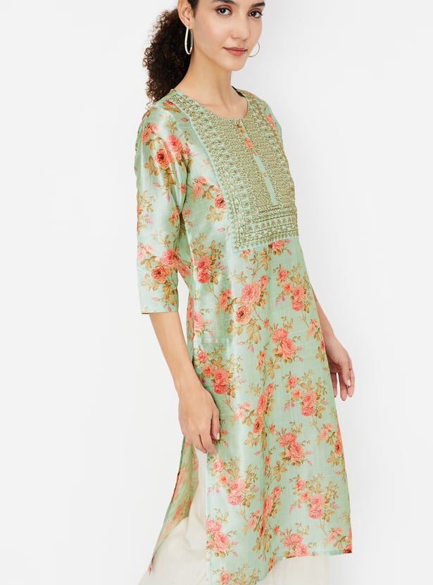 Women Embroidered Yoke Straight Kurta