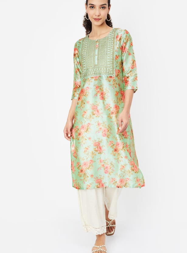 Women Embroidered Yoke Straight Kurta