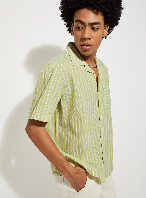 Buy URB_N Men Striped Oversized Shirt Online at just Rs. 899.0