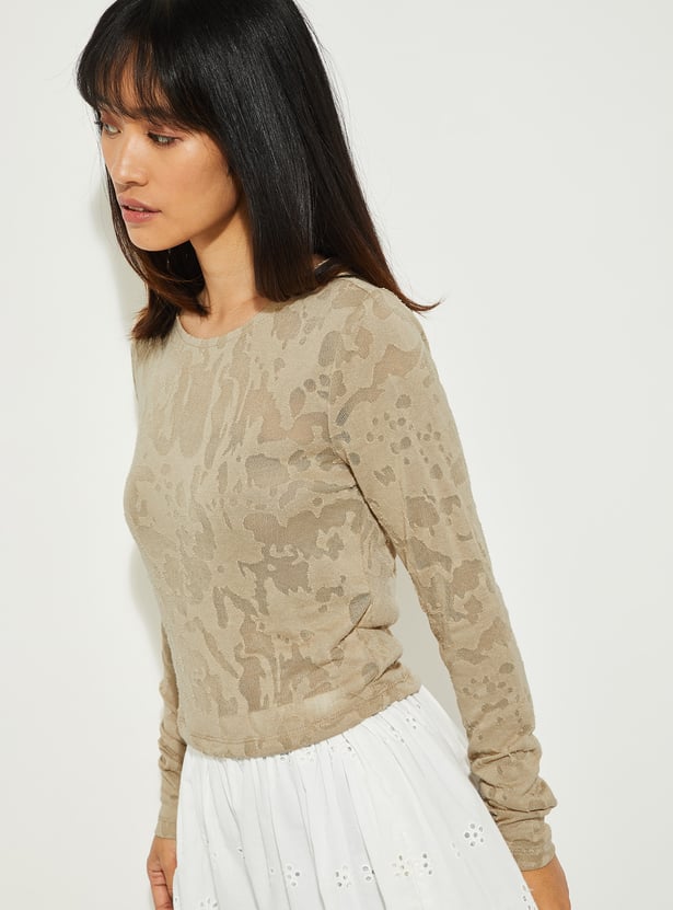 Buy ALAYA F x URB_N Women Jacquard Burnout Crop Top Online at just