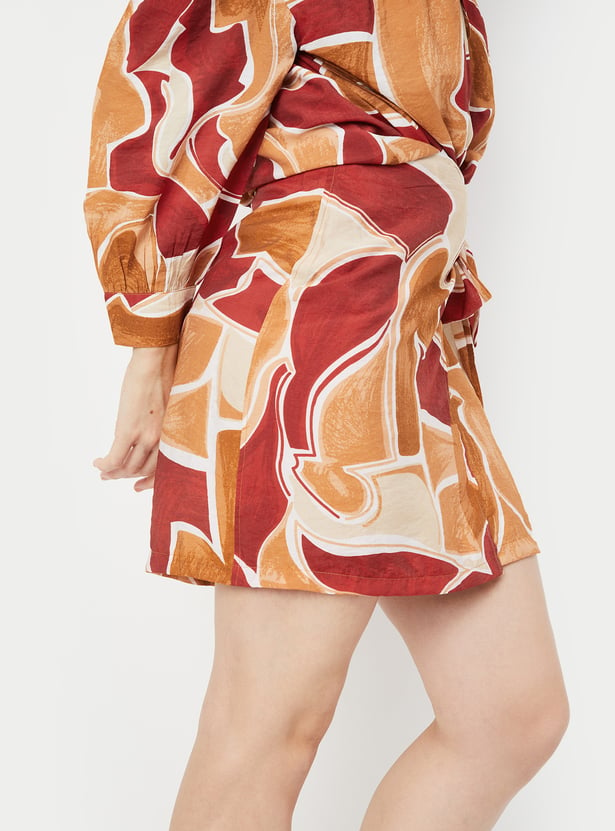 Women Abstract Print Wrap Skirt