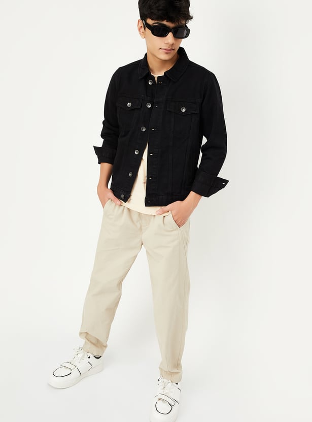 Buy Boys Solid Denim Jacket Online at just