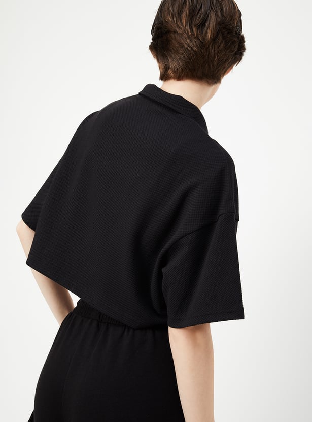 Women Textured Crop Polo T-shirt