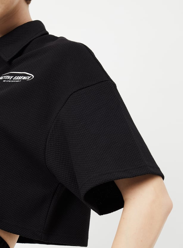 Women Textured Crop Polo T-shirt