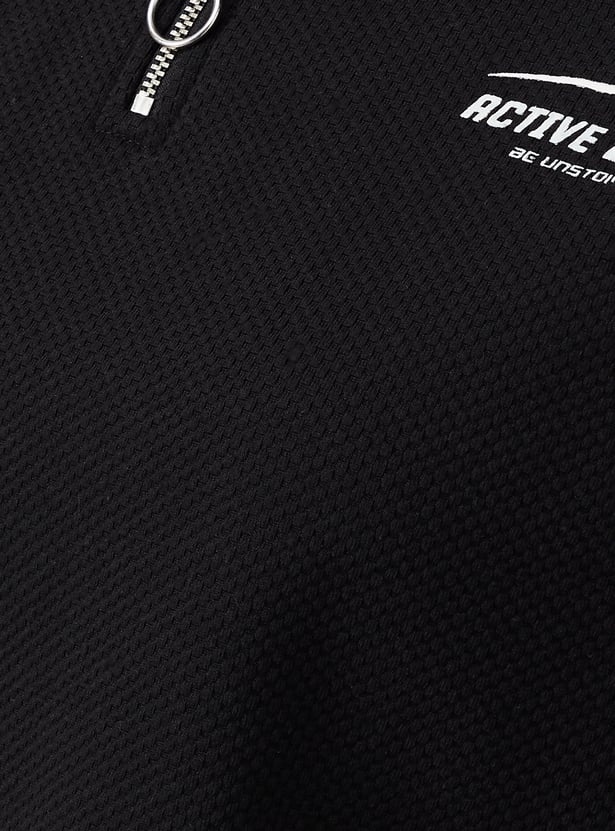 Women Textured Crop Polo T-shirt